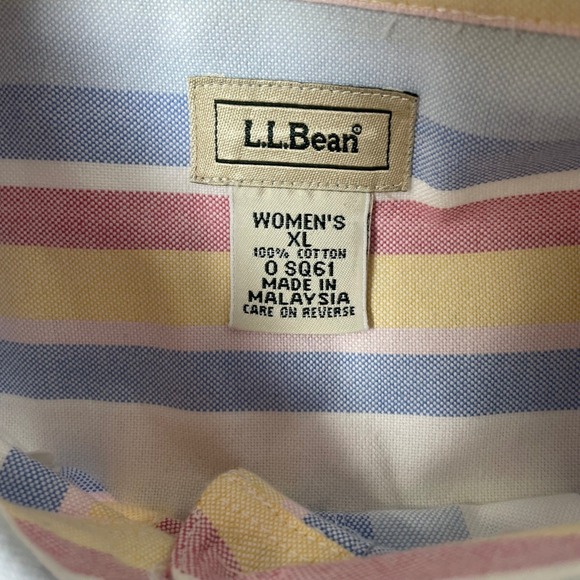 LL Bean Button Down‎ Shirt Women XL Multicolor Striped Pastel Top Blouse Classic - Picture 3 of 9